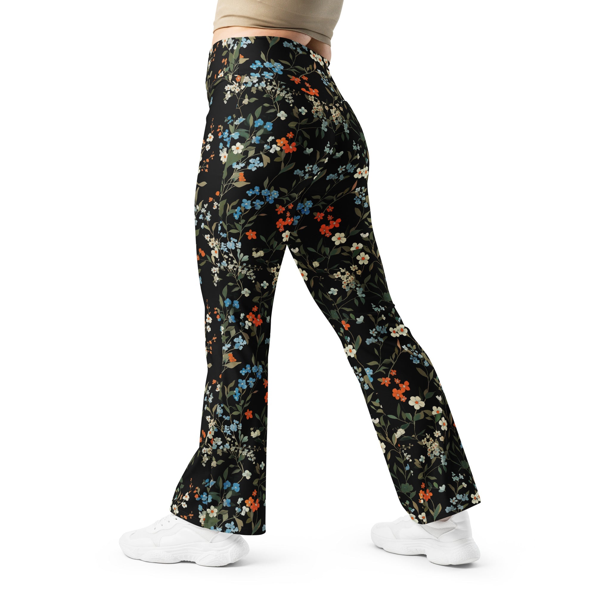 Floral High Waisted Flare Pants Relax Ladies Flared High Waist