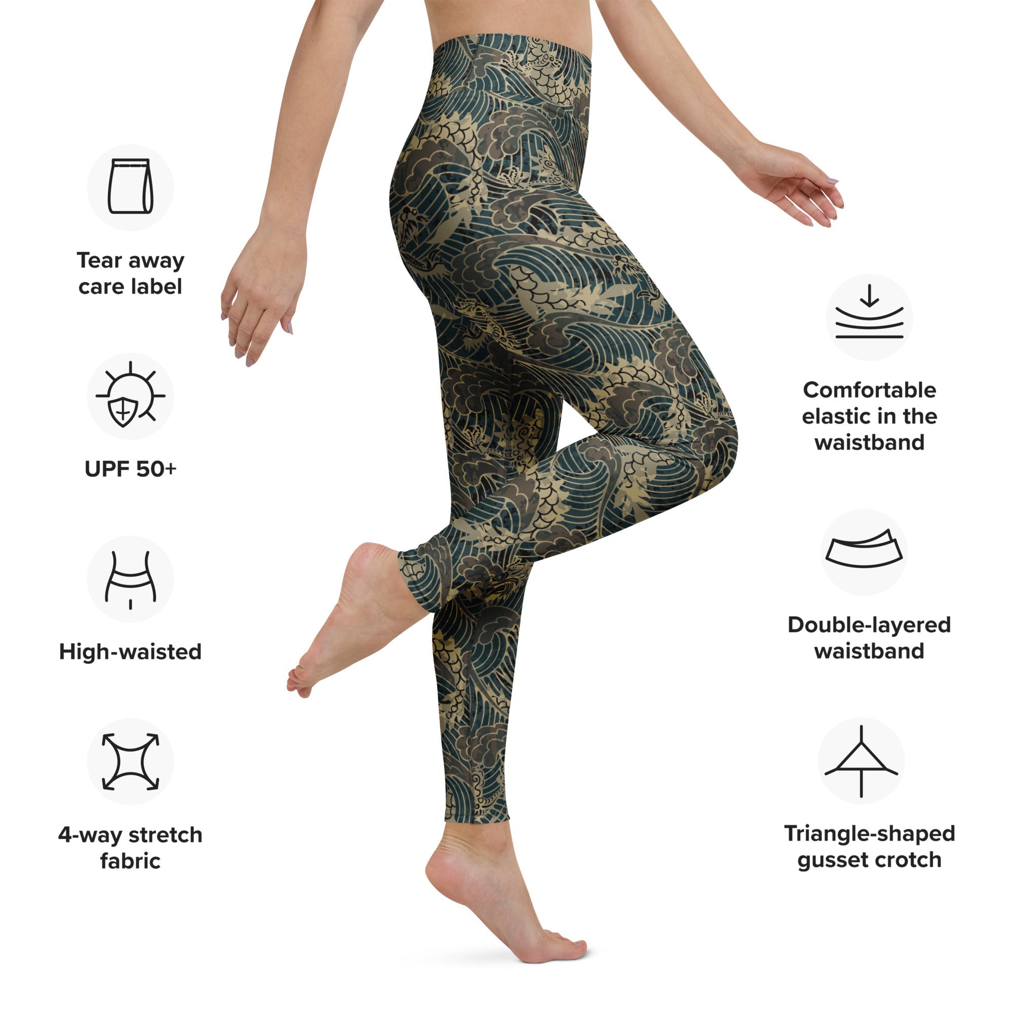 High Rise Leggings - Japanese Dragon 01YL001 - C - XS