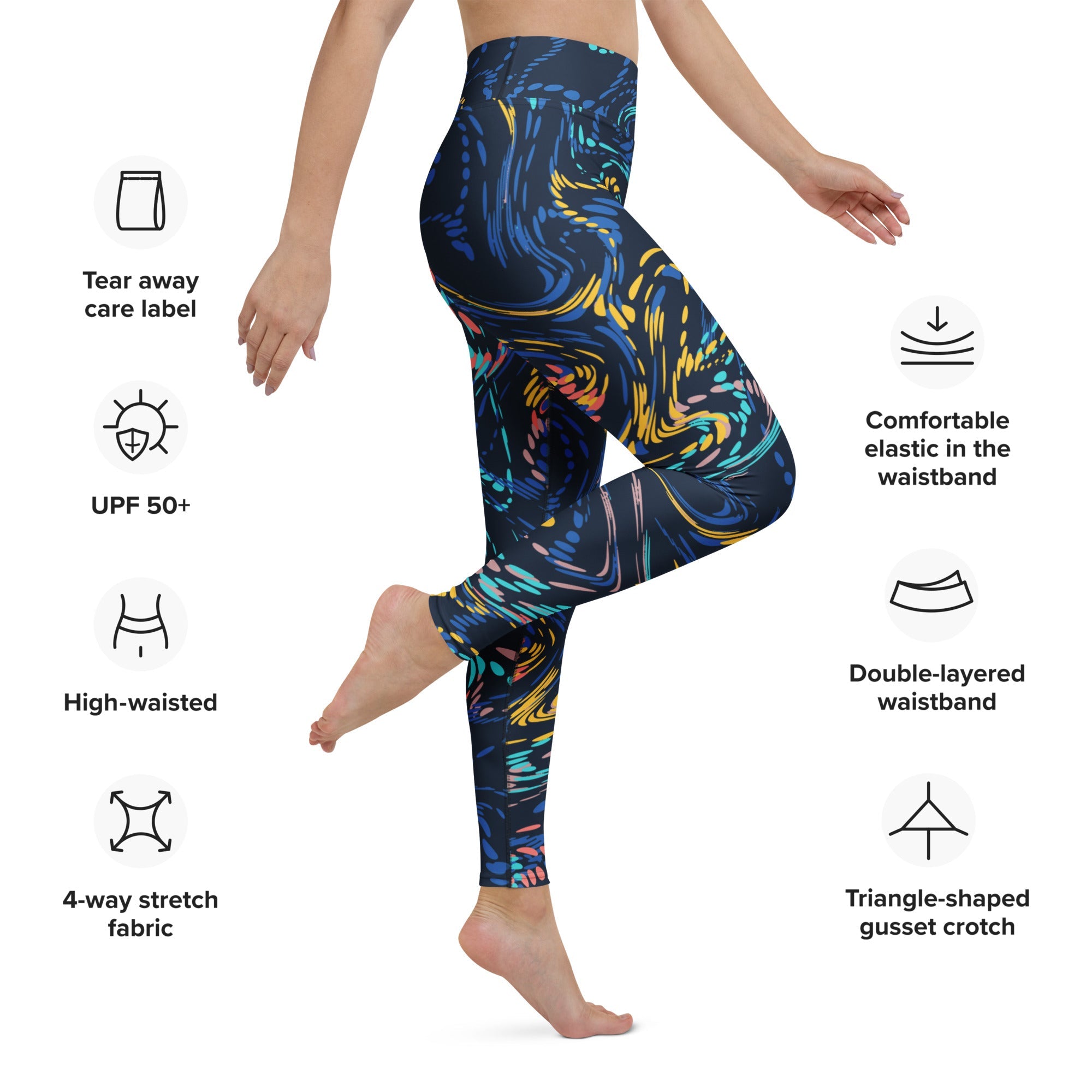 High Rise Leggings - Swirls in Blue 649449240088D_XS