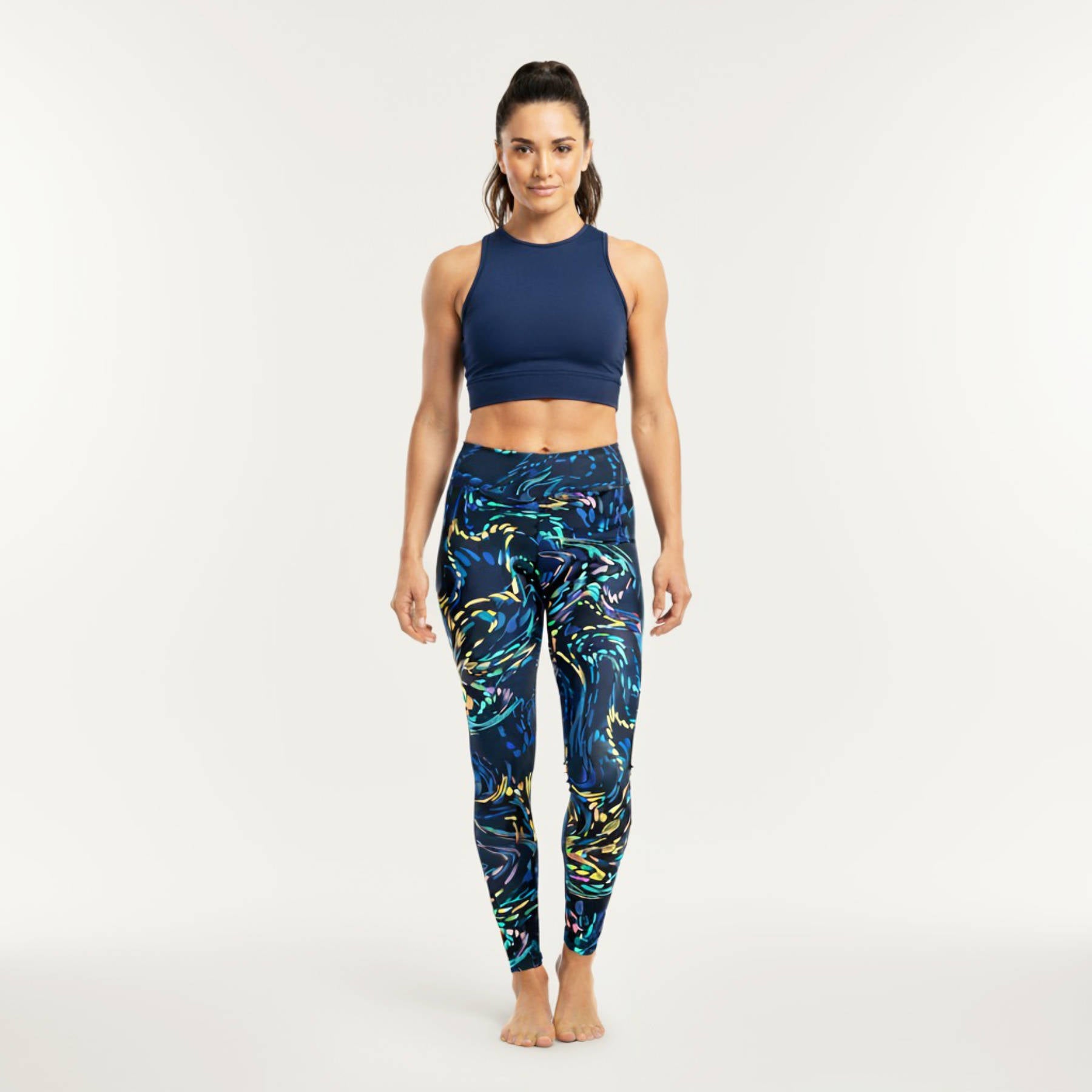 High Rise Leggings - Swirls in Blue 649449240088D_XS